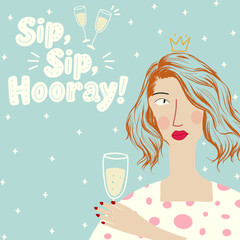 Woman celebrating special occasion drinking champagne toasting