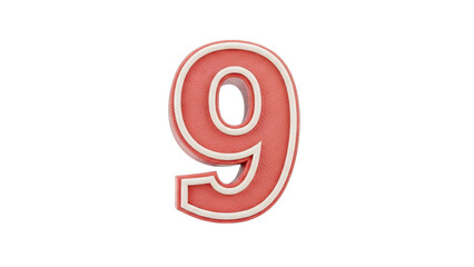 3D Red Number 9 with White Trim