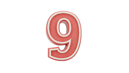 3D Red Number 9 with White Trim