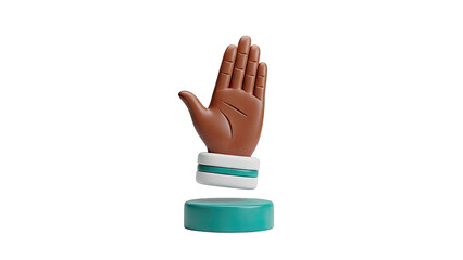 3D Render of a Brown Hand with White and Teal Cuffs on a Teal Pedestal