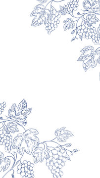 Elegant clipart frames with grape clusters and grapevine leaves in detailed line art style. Botanical borders perfect for wine labels, wedding invitations, packaging, menus, and vineyard branding