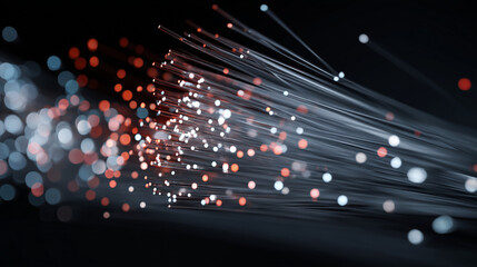 Close Up Of Transparent Fiber Optics With Light Pulses Travel