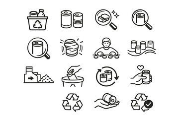 Fototapeta premium Step crush set stream vector sorting metal material recycling icon can