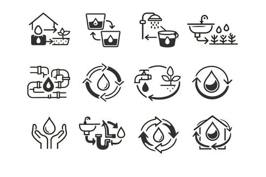 Eco mindful water second awareness reuse use vector cycle icon system