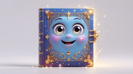 Whimsical blue book with golden accents and sparkling stars