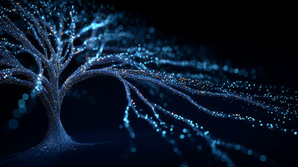 Glowing Network Cables Forming an Intricate Digital Tree Structure with Futuristic Elements