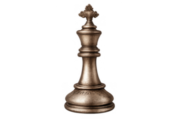 Bronze chess king piece representing strategy, leadership, competition, challenge, success, and intelligence, transparent background