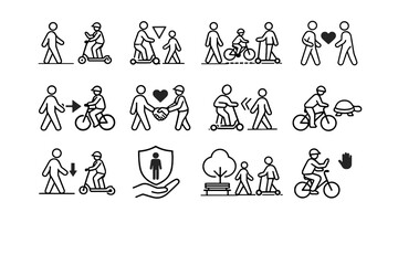 Pedestrian sidewalk human respect icons care icon urban slow safety courtesy habit
