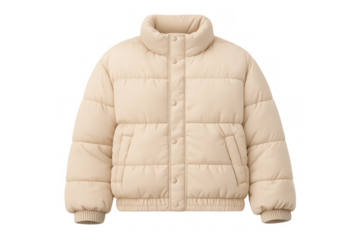 Beige quilted puffer jacket, warm winter outerwear for cold weather, insulated cream color down coat, fashion apparel