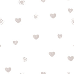 Hearts and sun seamless pattern. Hand drawn romantic pattern. Valentine day pattern