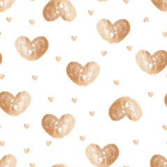 Golden-colored heart shapes seamless pattern. Hand drawn valentine pattern