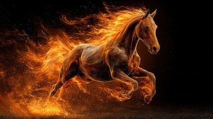 year of the fire horse, horse surrounded by flames and black background,running, jumping, 2026