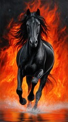 year of the fire horse, horse surrounded by flames and black background,running, jumping, 2026