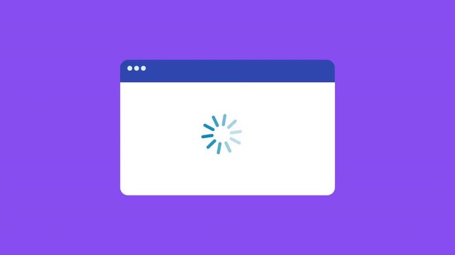 Minimal web browser window interface showing a loading spinner on purple background. Clean UI design concept for processing states, system loading, and application workflow feedback.
