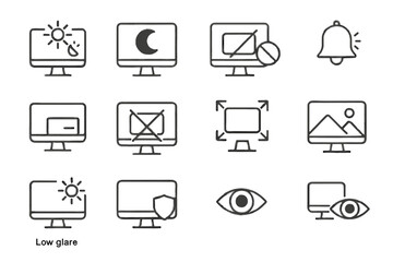 Vector visual mode icon calm icons distraction control coworking display screen brightness