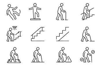 Safety handrail carpet stair icon floor steps edge vector balance elderly icons