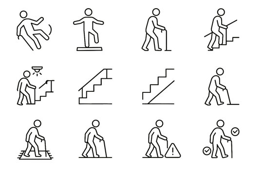 Safety handrail carpet stair icon floor steps edge vector balance elderly icons