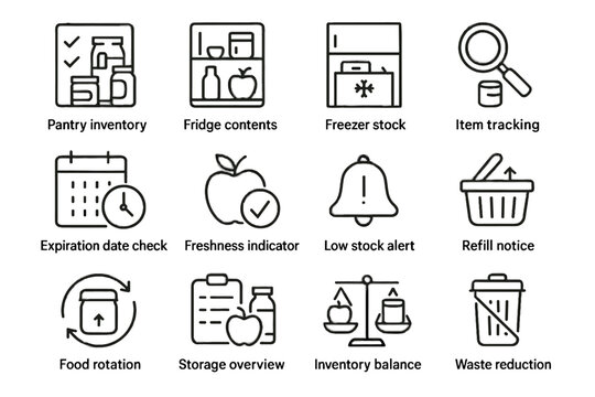 Grocery icons notice freshness alert food vector pantry freezer inventory smart icon