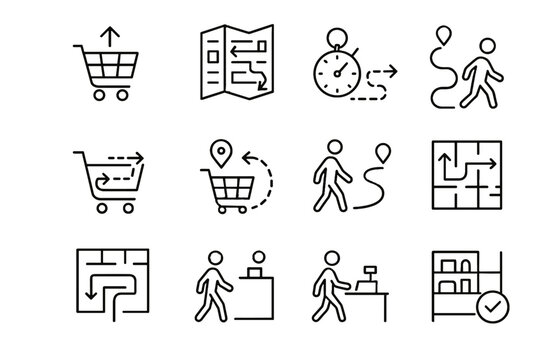 Saving vector store quick fast optimized walk smart backtracking icon grocery time