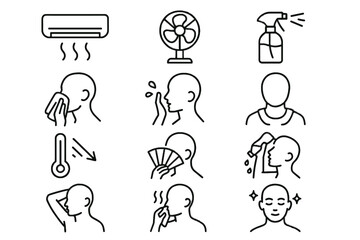 Heatwave fan mist cooling quick refresh icon heat down towel vector icons