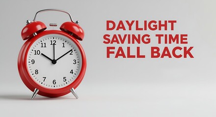 Red alarm clock with daylight saving time fall back text