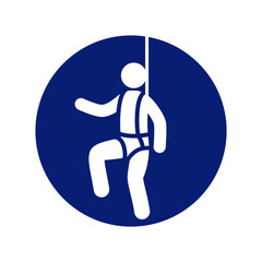 classic safety harness required work site sign in blue circle symbol vector isolated on transparent background