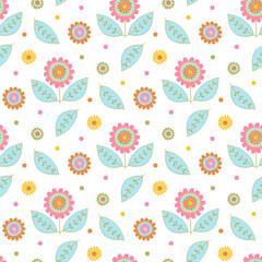 modern, cute, seamless colorful flowers pattern and background vector illustration