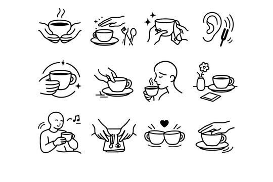 Enjoyment step care icon caf mindful quiet icons vector harmony sipping contact