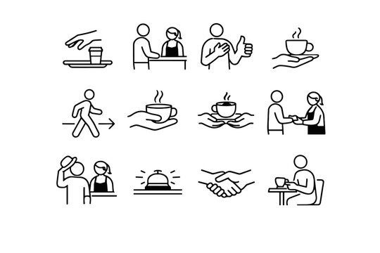 Etiquette gestures order receive icons caf cue focus respect vector icon exchange