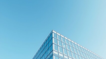azur. Modern glass and steel corporate building reflecting clear azure sky, showcasing architectural elegance. real-estate listings.