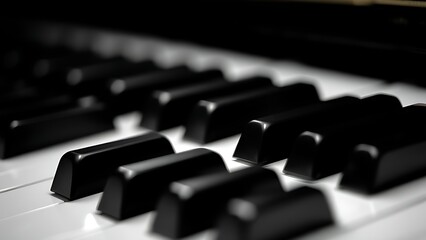 octet. Close-up of piano keys in black and white pattern, elegant musical instrument detail. lifestyle magazines, social media lookbooks, designed for influencer and brand collaborations.