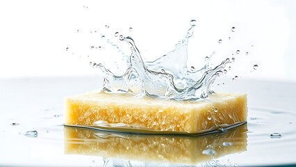 hygroscopic. A water-soaked sponge expanding with reflective surface and droplets. STEM education sheets, lab safety posters, designed for STEM education and laboratory safety posters.