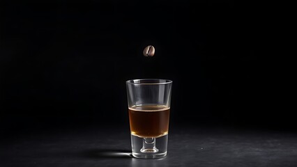 sambuca. Dark background with single floating coffee bean above a sambuca glass. bar promotions, beverage menus, designed for food & beverage menus and cafe branding, used by marketing managers.