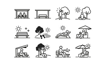 Calm bench vector urban icon icons comfort shade spot pause break resting