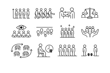 Vector movement order waiting group line icons classroom calm transition step icon