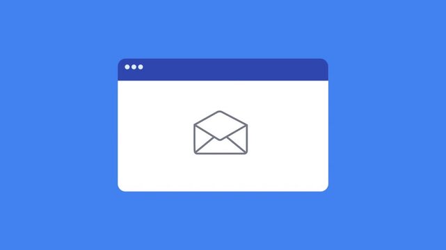 Minimal web browser window interface showing a loading spinner followed by an empty inbox state with envelope icon. Clean UI design concept for no messages, empty results, and system feedback.
