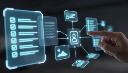 Futuristic Digital Interface Interaction with Hand and Data Displays