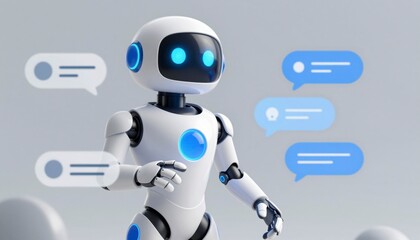 Futuristic Humanoid Robot Engaged Communication Scene