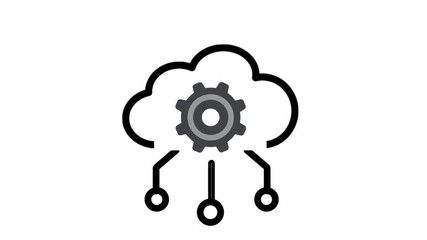 Modern cloud computing icon featuring a rotating gear and network nodes, representing automation, data processing, and smart cloud-based technology solutions. - Powered by Adobe