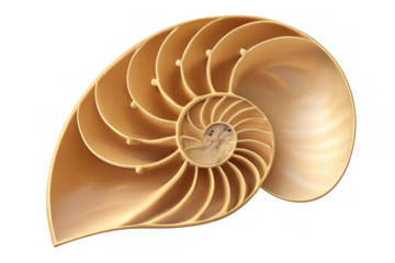 Nautilus shell cross section revealing perfect golden spiral and fibonacci sequence in nature