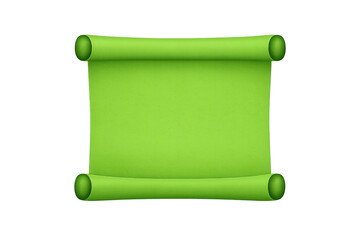 Green scroll unfurling, a blank paper parchment banner with space for custom text or design, on transparent background