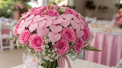 pink roses in a garden   with hearts