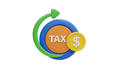 3D Tax and Money Icon with Arrow