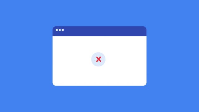 Minimal web browser window interface showing an error status with cross icon on blue background. Clean UI design concept for failed actions, system alerts, and application error feedback.
