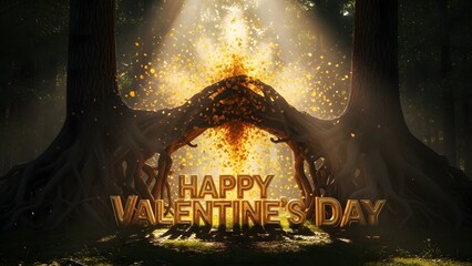Valentine's day greeting in a mystical forest
