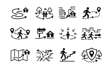 Naklejka premium External safety icons evacuation area street open spatial icon urban clarity step