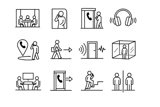 Icons usage call icon calls designated sound quiet coworking meeting area vector