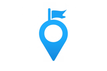 Blue location pin icon with a flag exploring navigation, destination, travel, and route finding concepts, transparent background