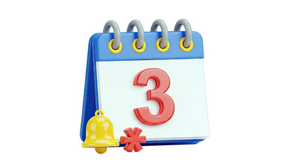 Calendar with Number 3, Bell, and Star Icon