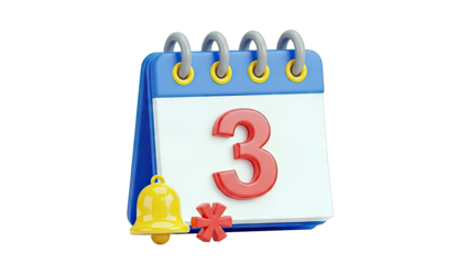 Calendar with Number 3, Bell, and Star Icon